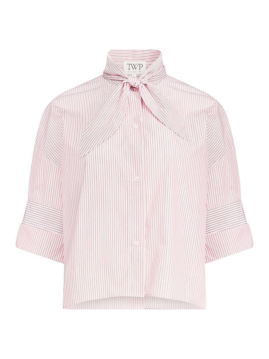 Women's Tie One On Striped Cotton Top - White Red - Size XS