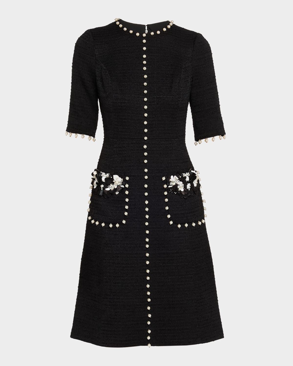 Bead-Embellished Boucle Dress