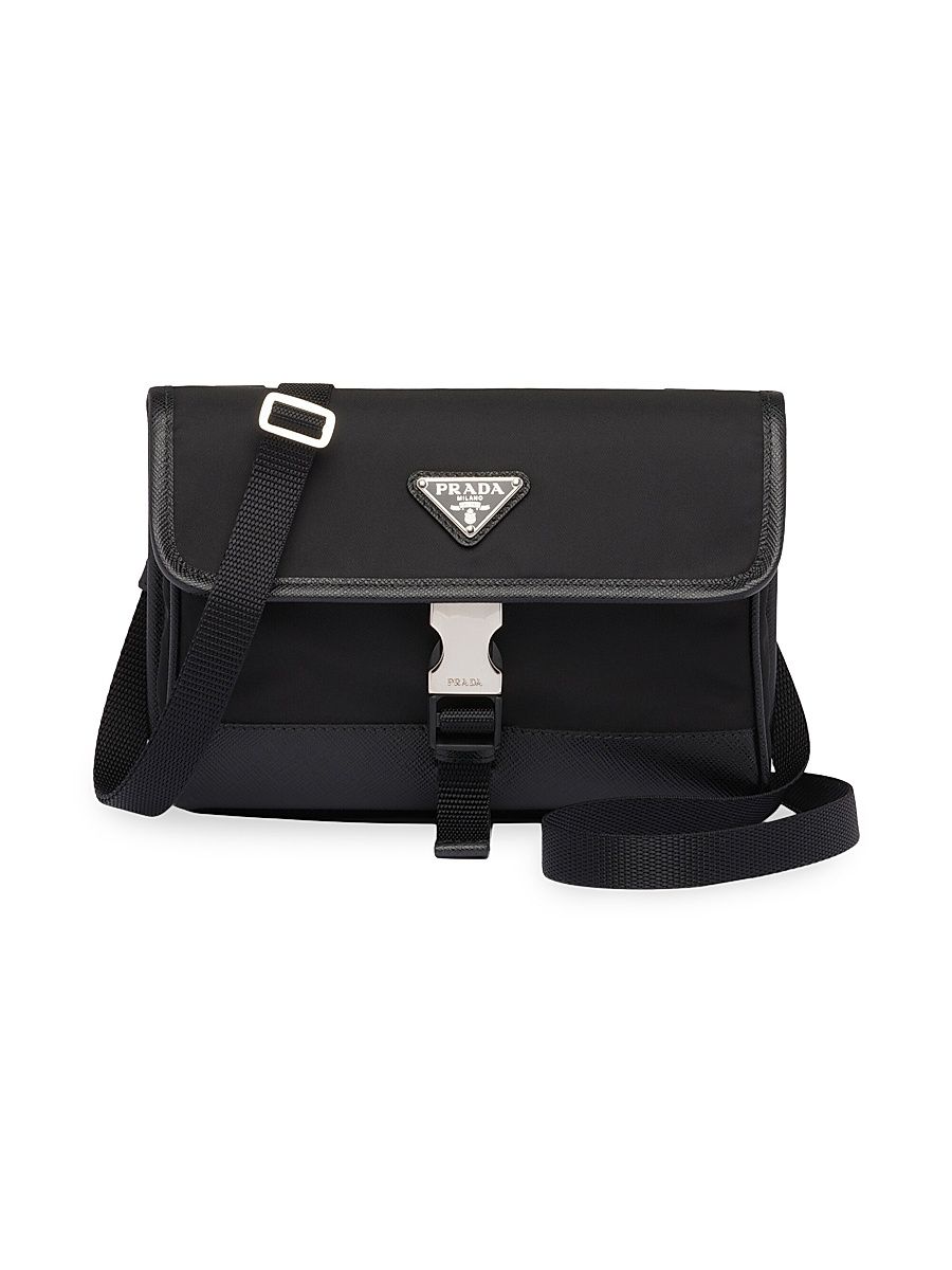 Men's Re-Nylon And Saffiano Leather Smartphone Case - Black