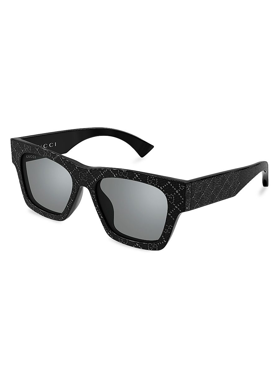 Women's Gucci Miami Crystal-Embellished Guccissima 52MM Squared Sunglasses - Black Silver
