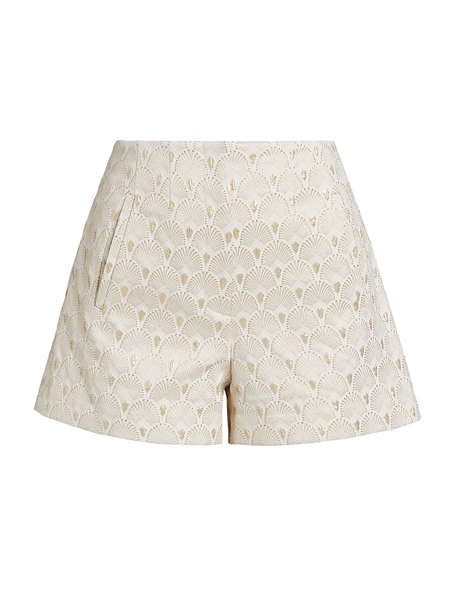 Women's Jazmin Metallic Jacquard Shorts - Off White Gold - Size 10