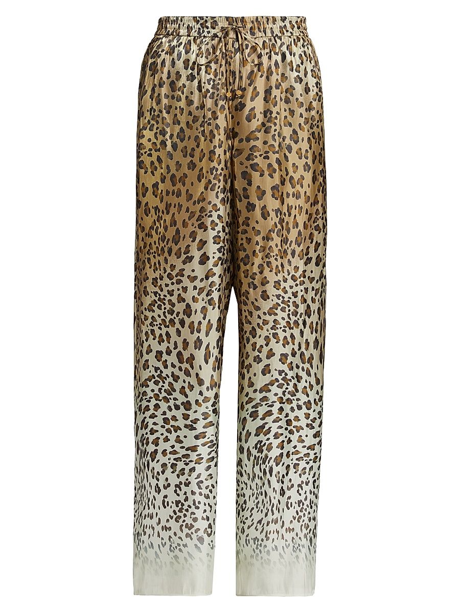 Women's Ombré Animal-Print Satin Straight-Leg Pants - Size Large