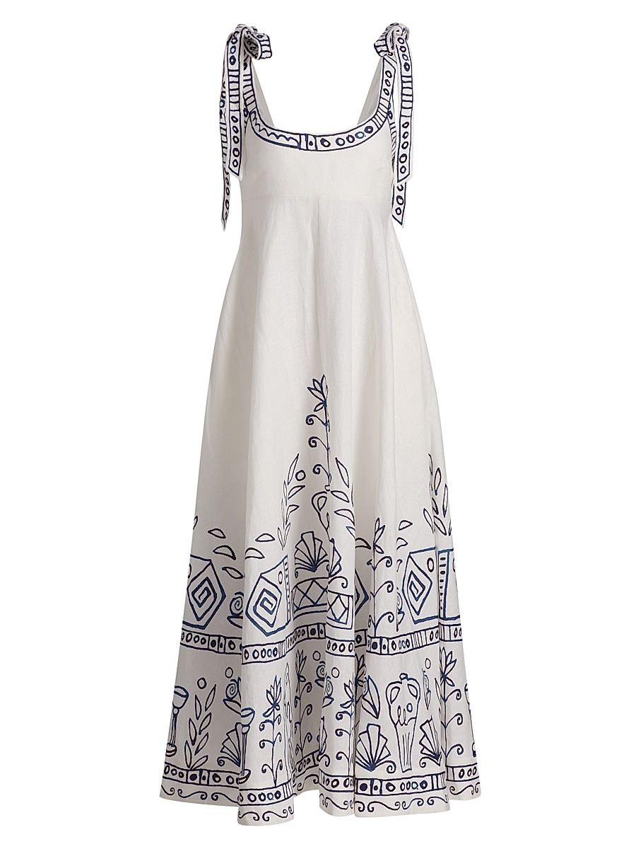 Women's Leela Printed Linen Maxi Dress - Cream - Size 12