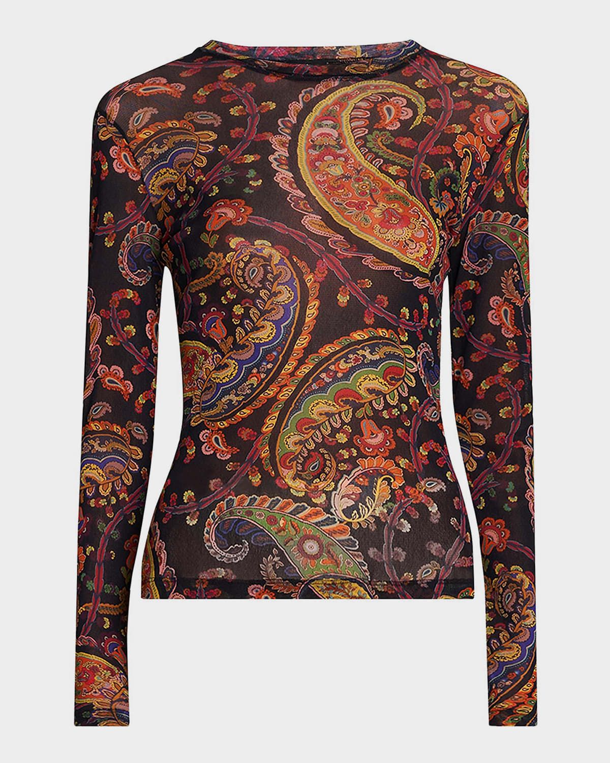 Paisley Mesh Long-Sleeve Top
