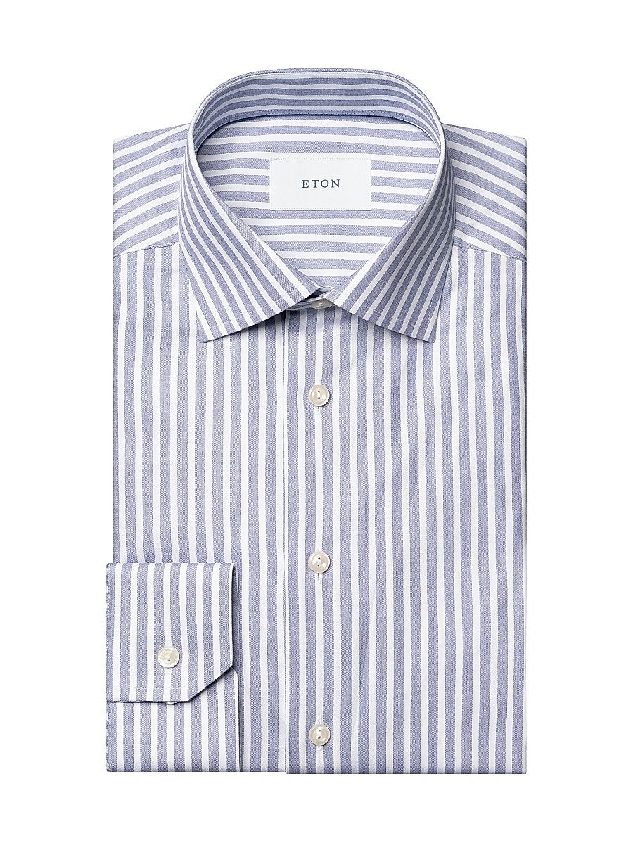 Men's Slim-Fit Striped Twill Shirt - Blue - Size 17