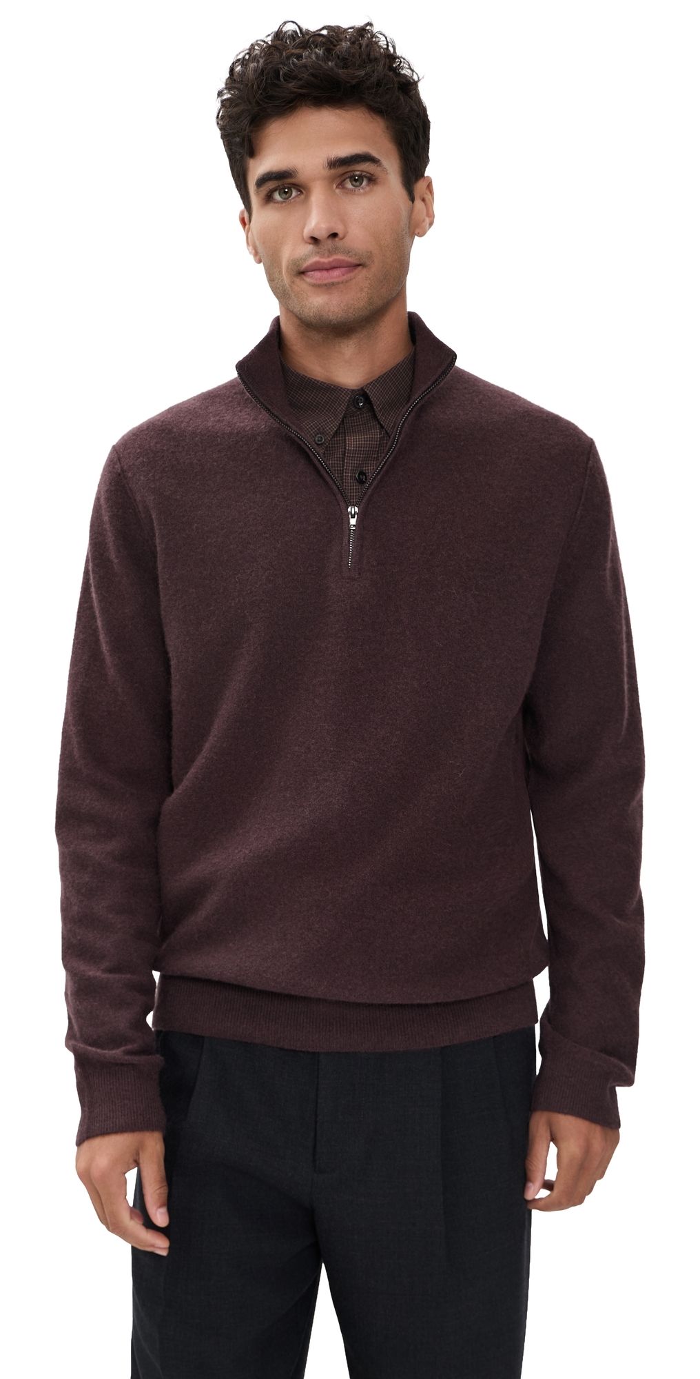 Vince Boiled Cashmere Quarter Zip Chocolate Plum XXL