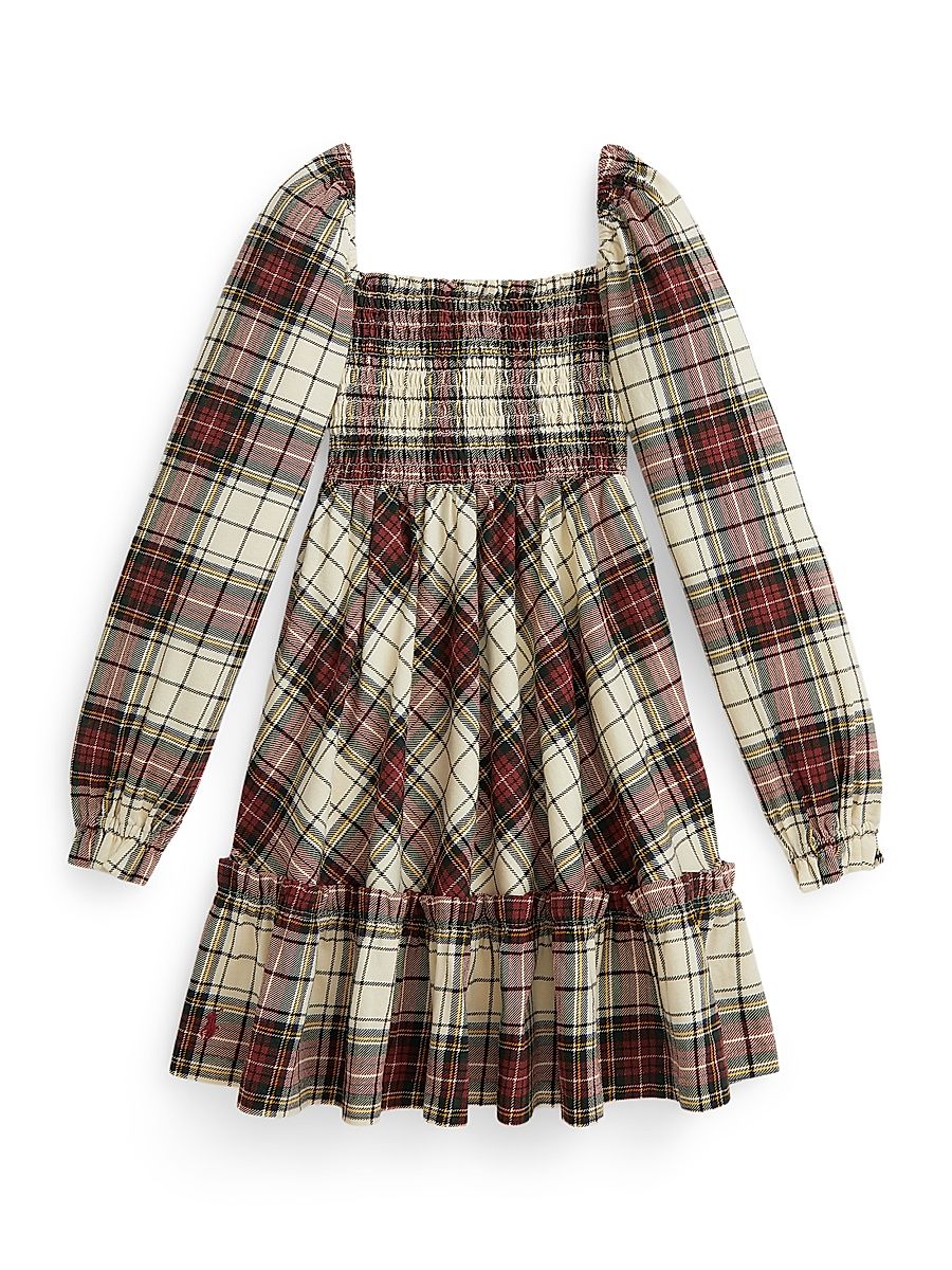 Little Girl's & Girl's Smocked Plaid Cotton Squareneck Dress - Cream Stewart Tartan - Size 7