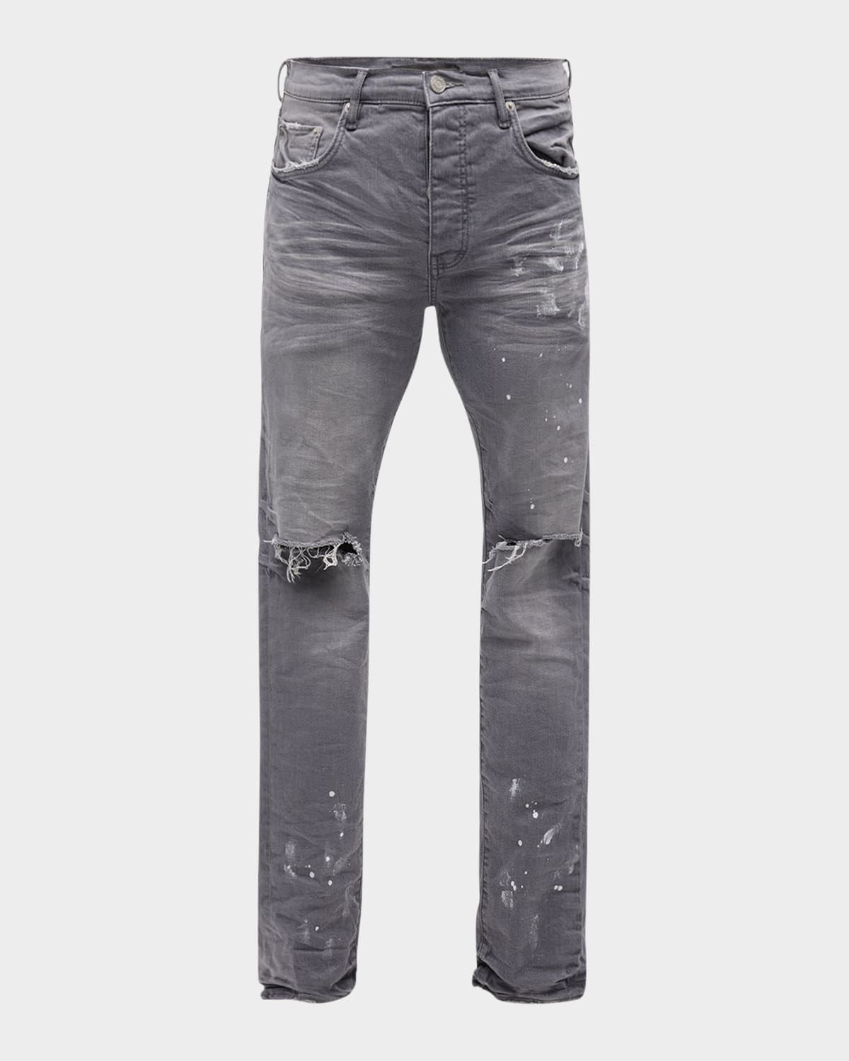 Men & apos;s Knee-Slit Jeans with Paint Splatter