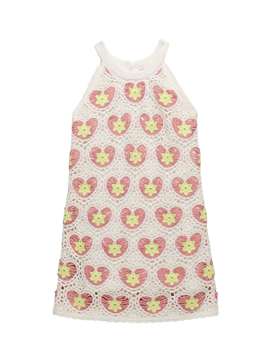 Little Girl's Crochet Knit Heart Dress - Vanilla Combo - Size 6