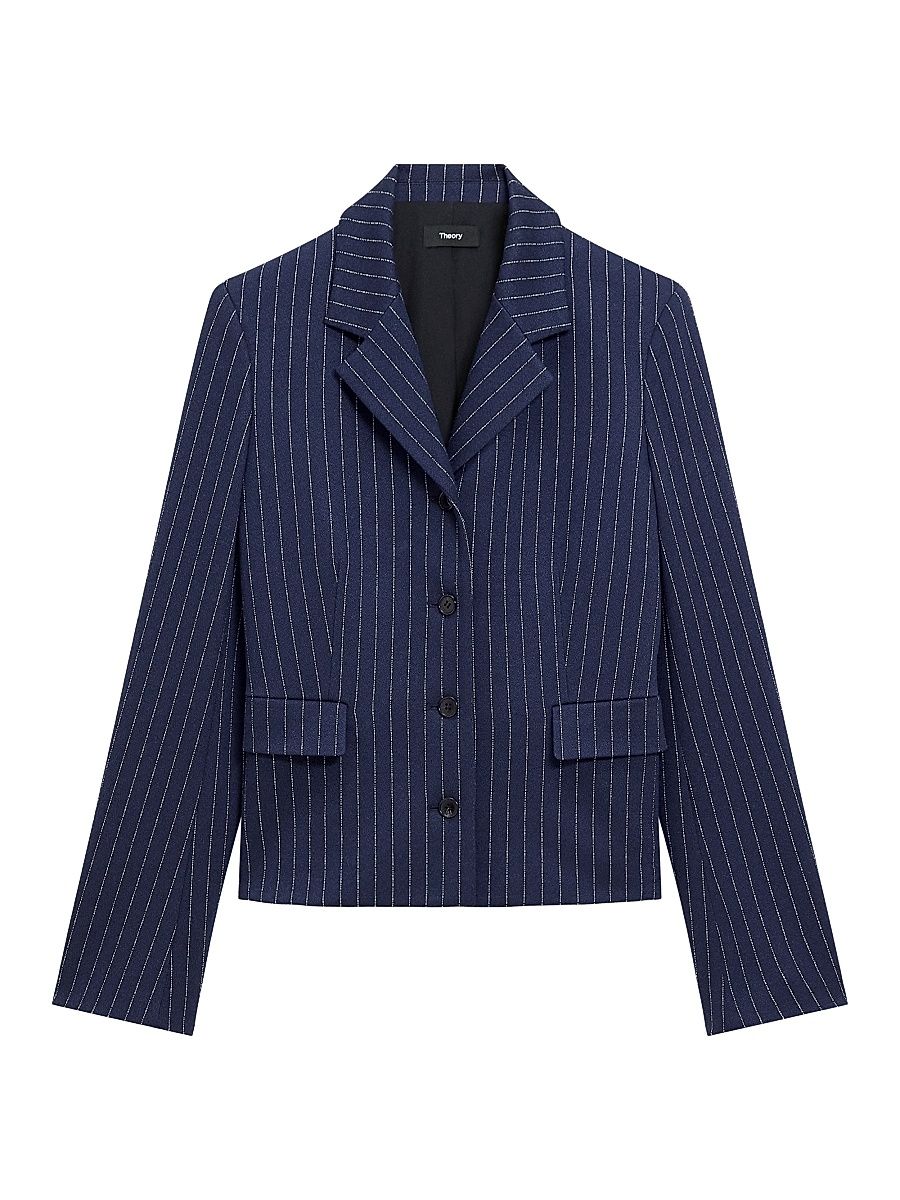 Women's Pinstripe Crepe Fitted Suit Jacket - Navy Multi - Size 12