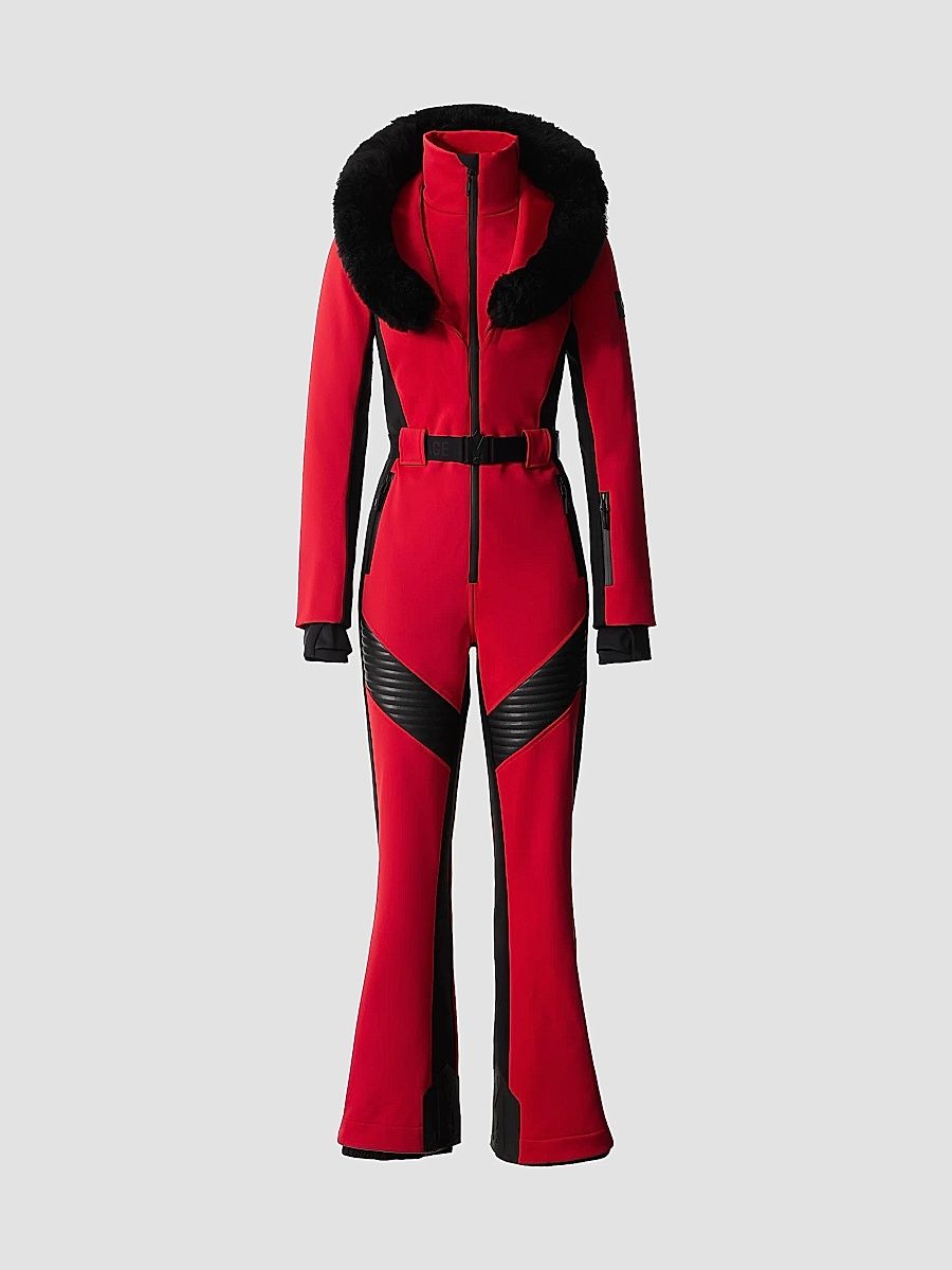 Mackage Women's Elle Shearling Trim Ski Suit - Red - Size XL