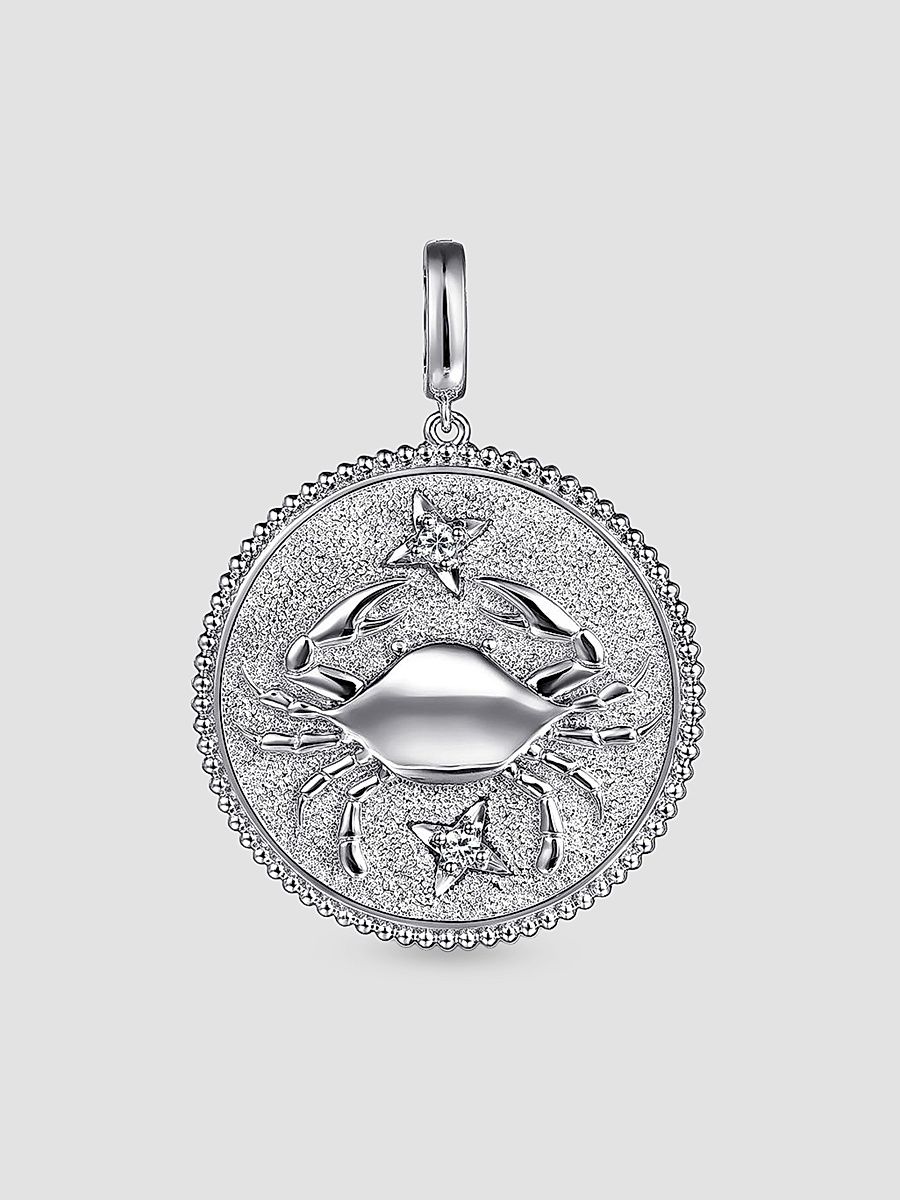 Gabriel & Co Women's Bujukan Sterling Silver, White Sapphire Cancer Medallion Pendant - Sterling Silver