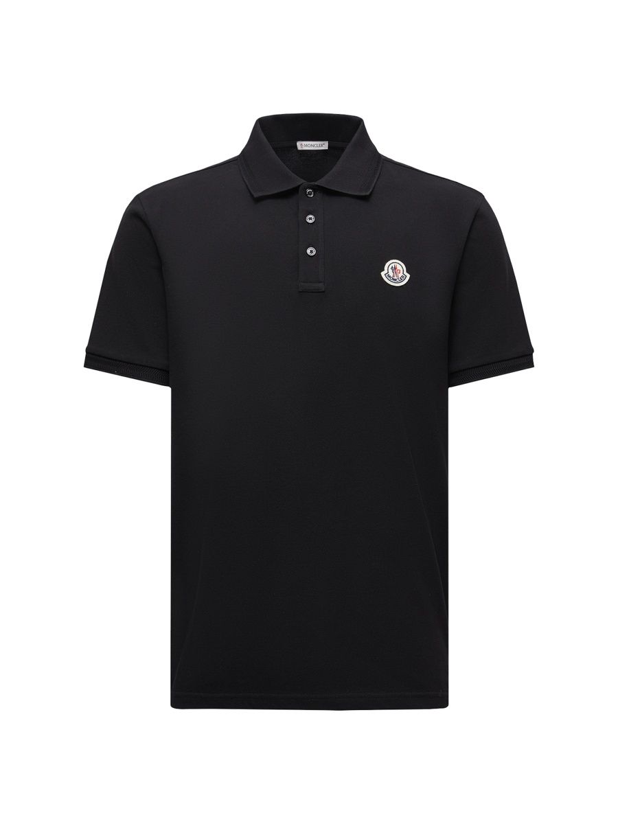 Moncler Men's Logo Pique-Cotton Polo Shirt - Black - Size Small