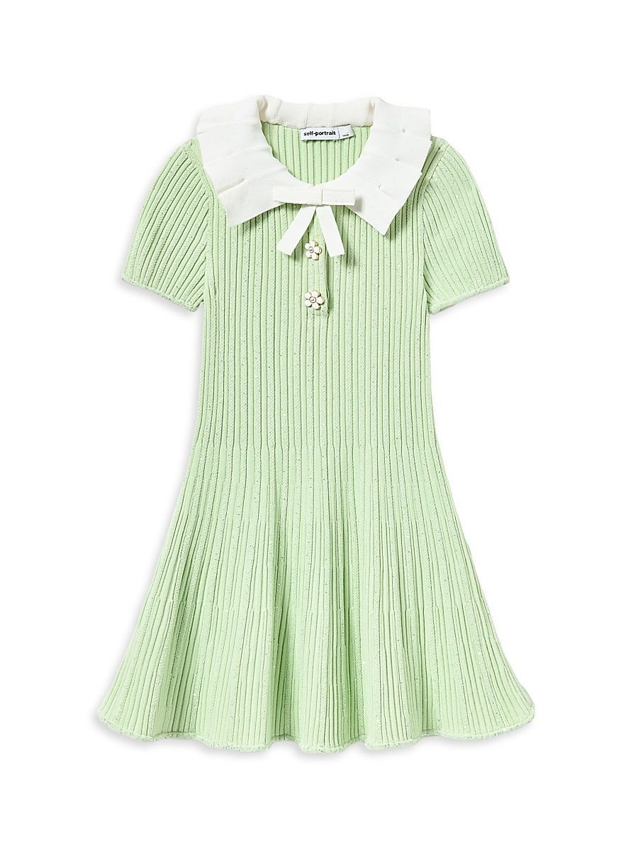Little Girl's & Girl's Ribbed Knit Flared Dress - Green - Size 6