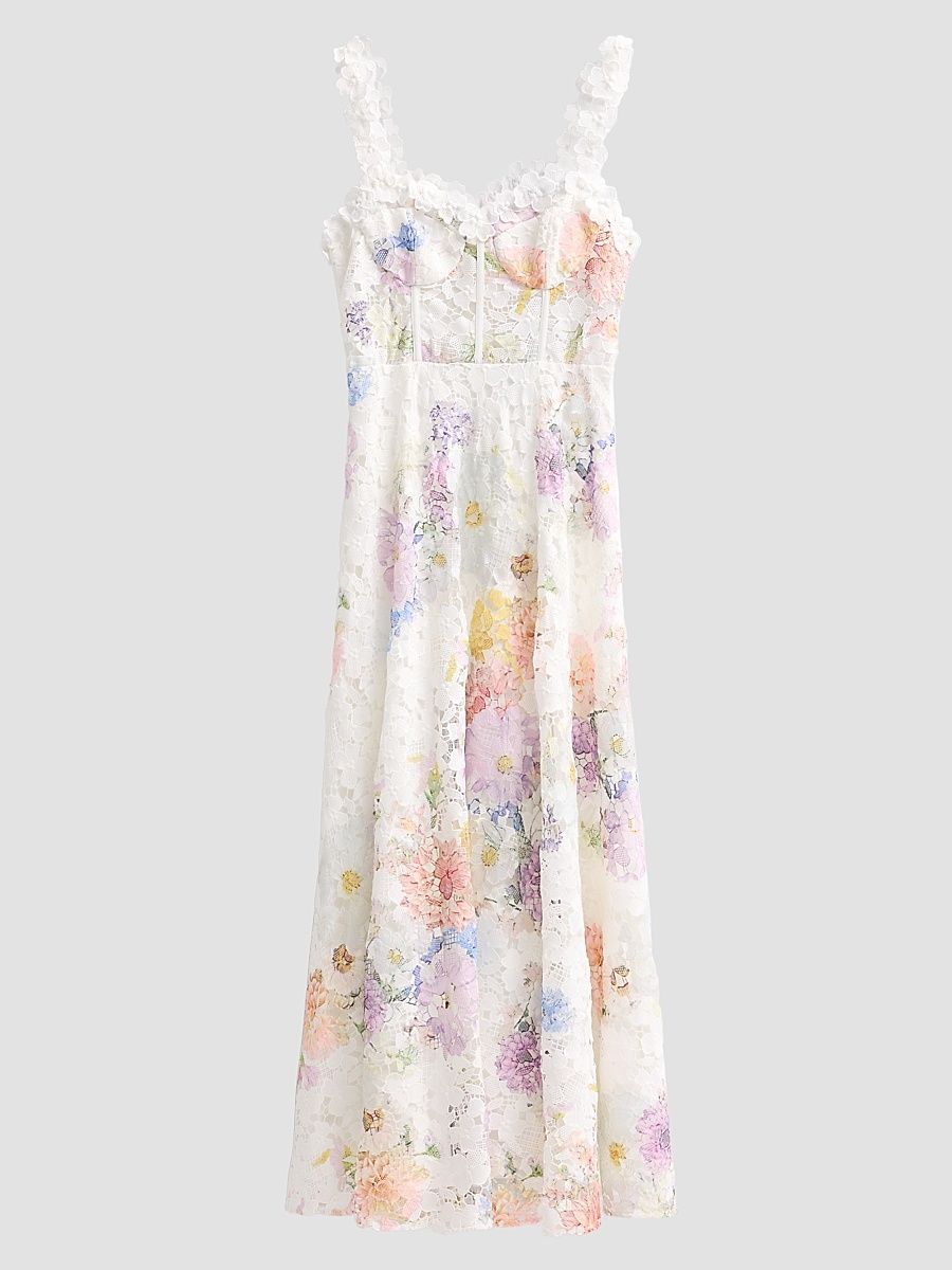 Women's Aveline Floral Lace Maxi Dress - White Dahlias - Size XXL