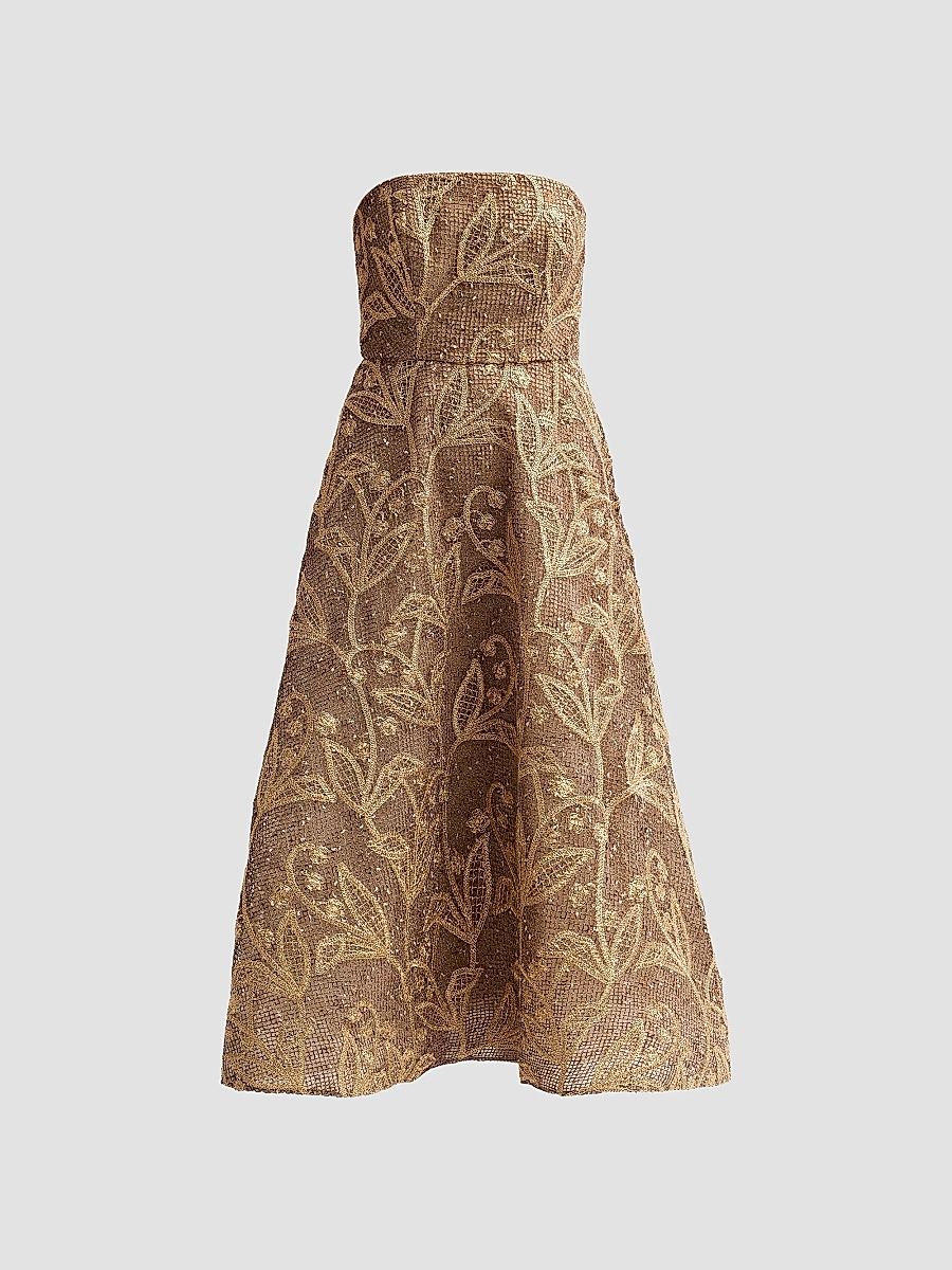 Women's Petunia Embroidered Lace Dress - Gold Multi - Size 12