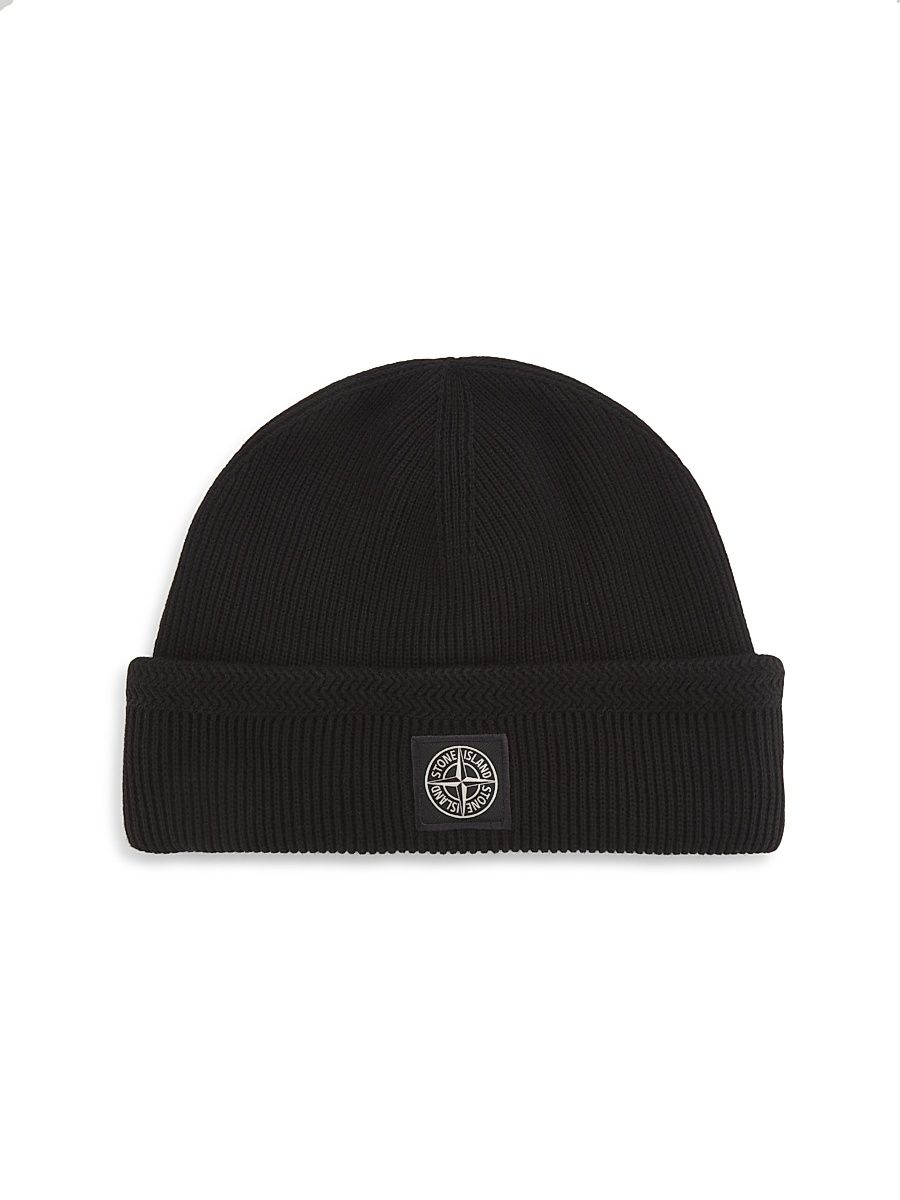 Men's Rib-Knit Cotton Beanie - Black