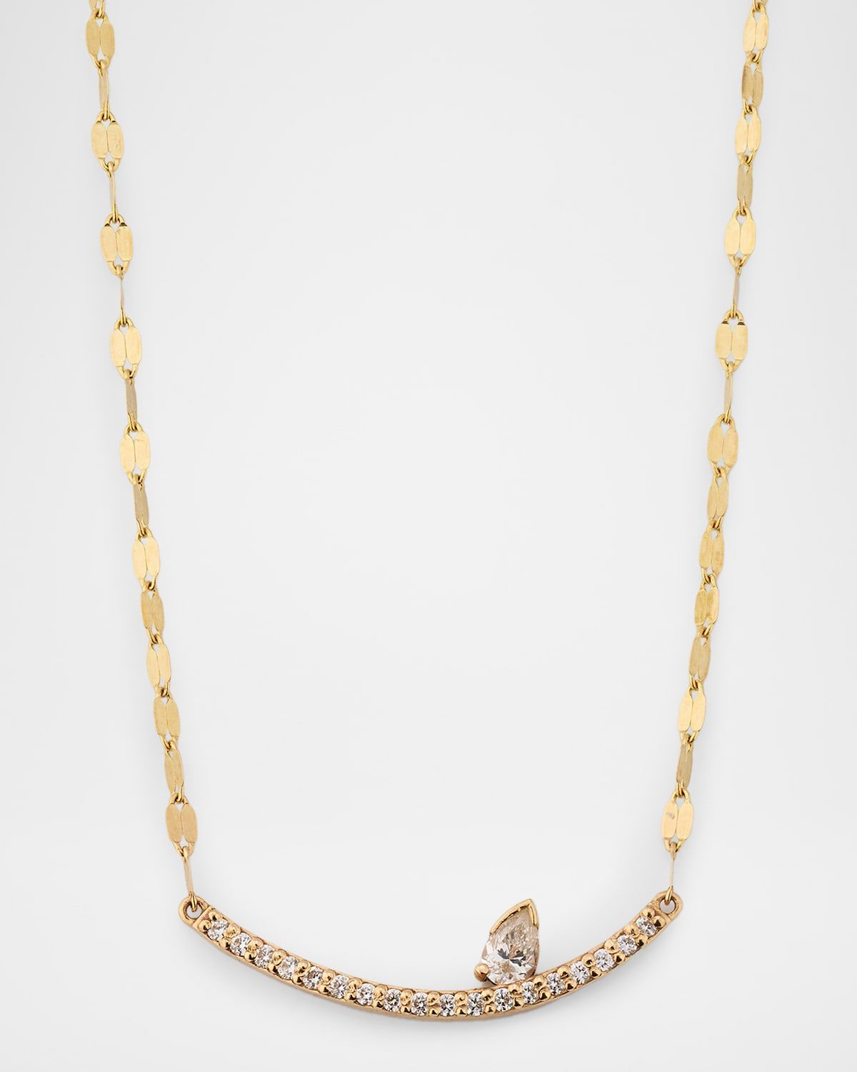 Curved Diamond Pendant Necklace with Solo Pear