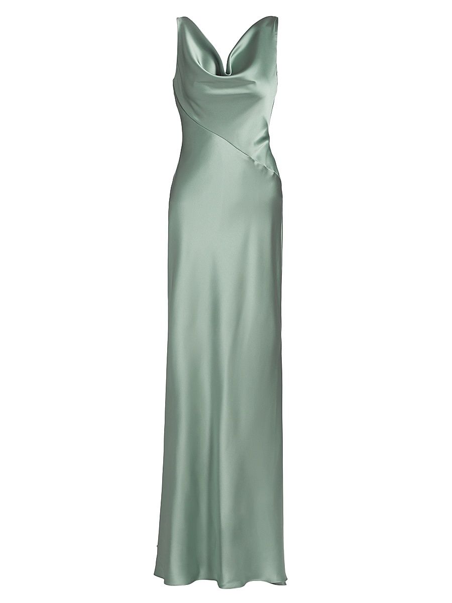 Women's Satin Cowlneck Gown - Jade - Size 16