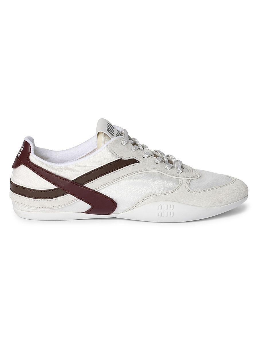 Women's Gymnasium Technical Fabric and Suede Sneakers - White Brown - Size 13