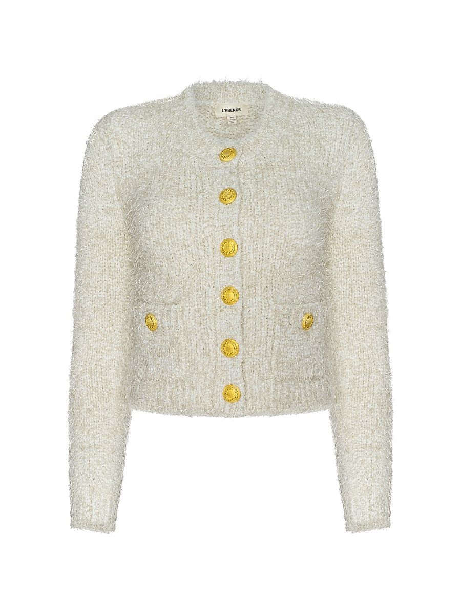 Women's Una Tweed Knit Cardigan - Ivory Gold Lurex Multi - Size Large