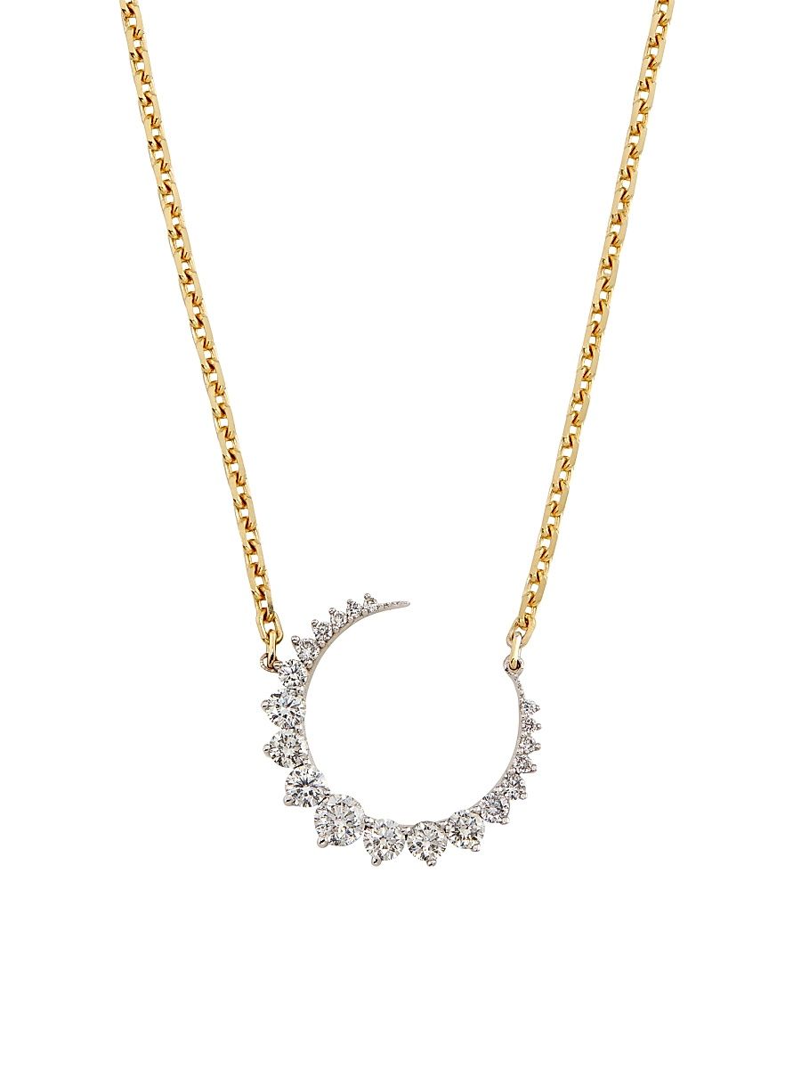 Women's Two-Tone 14K Gold & 0.98 TCW Diamond Crescent Moon Pendant Necklace - Yellow Gold