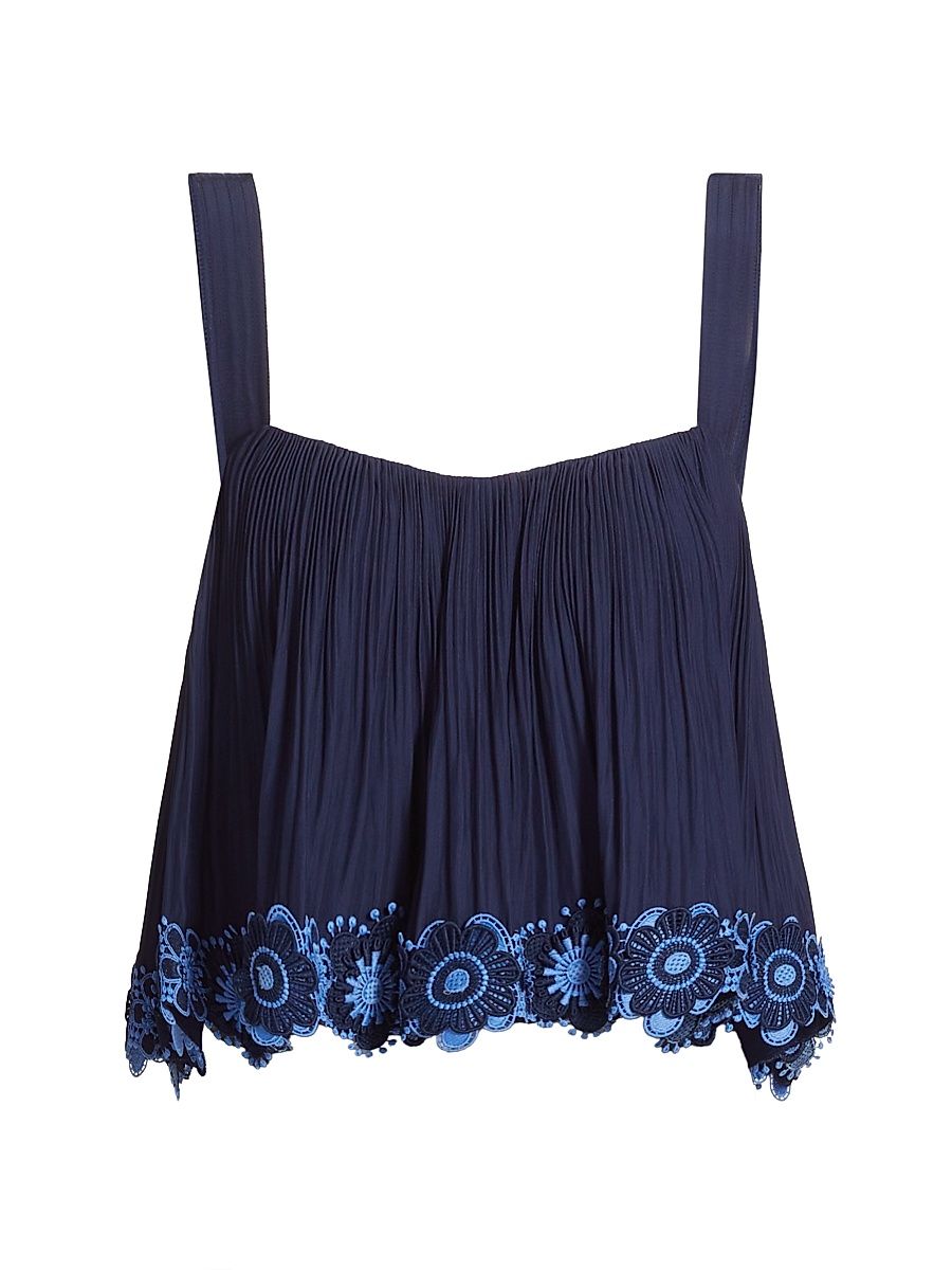 Women's Elizabeth Pleated Floral Hem Top - Spring Navy - Size Medium