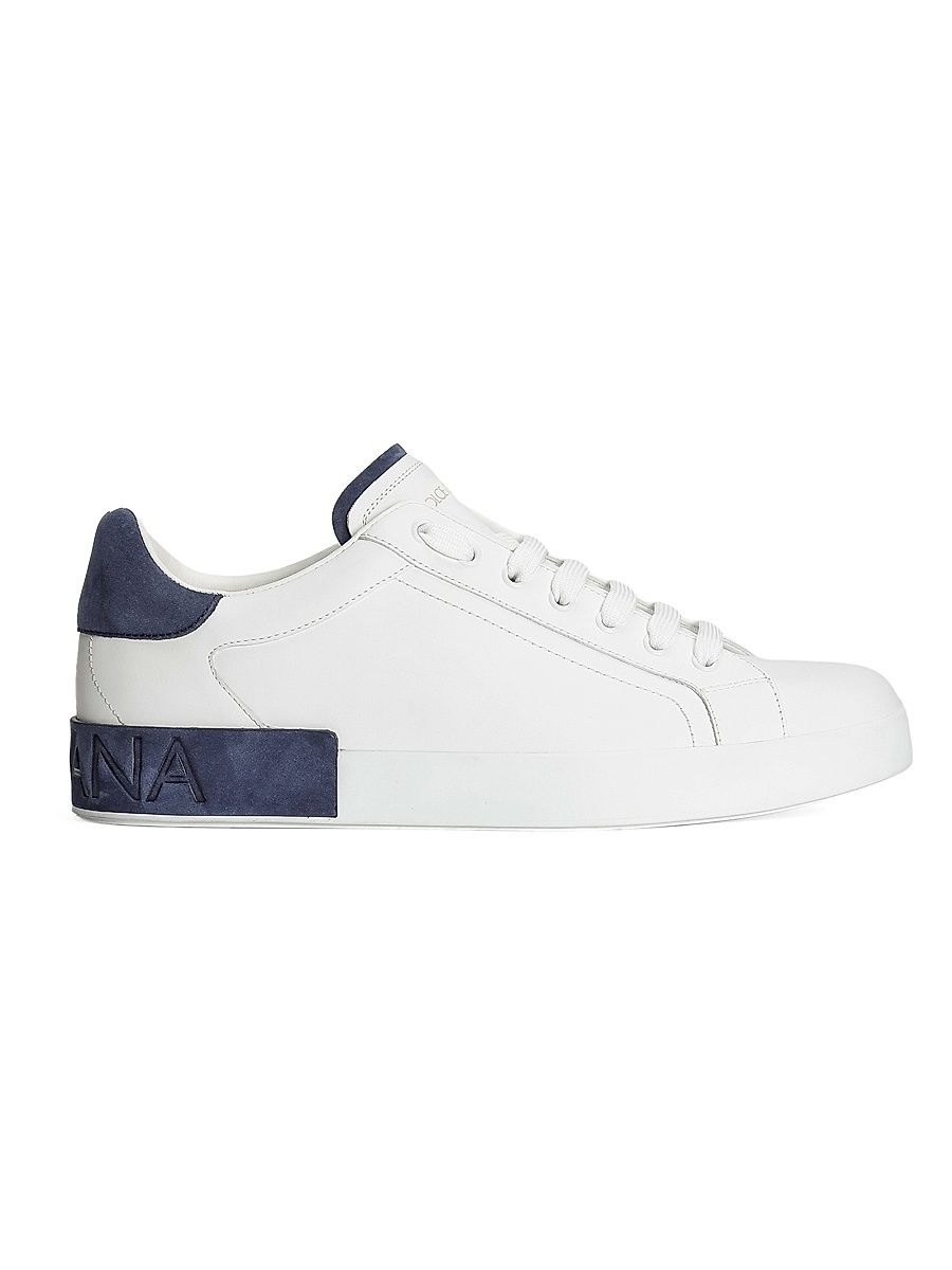 Men's Portofino Leather Low-Top Sneakers - White Blue - Size 13