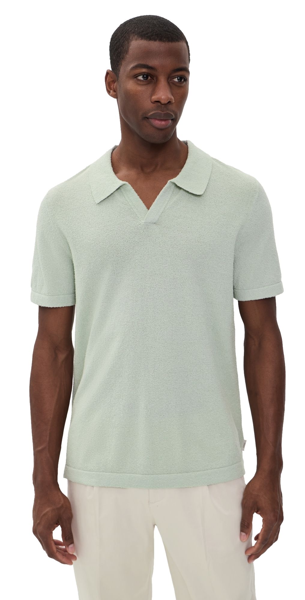 Onia Boucle Knit Johnny Polo Muted Sage S