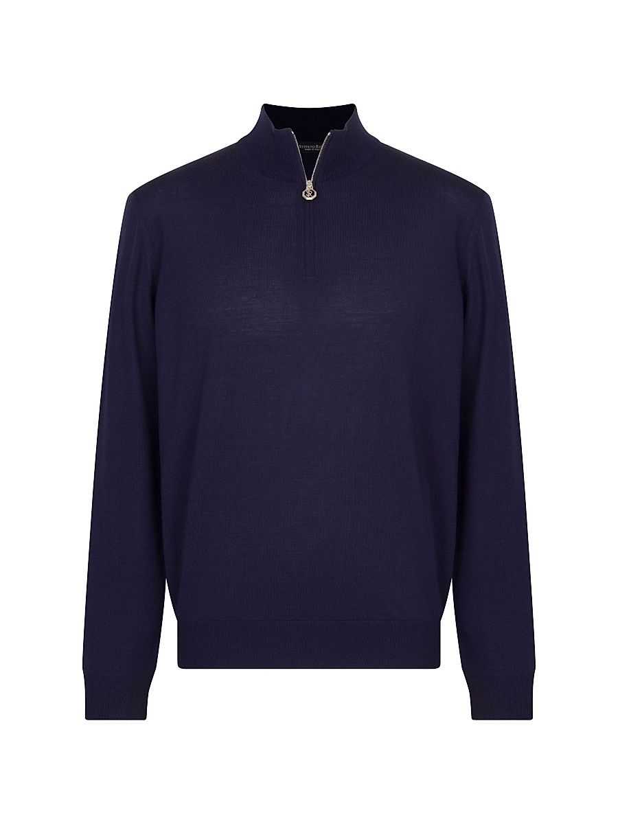 Men's Wool Quarter-Zip Sweater - Blue - Size 46