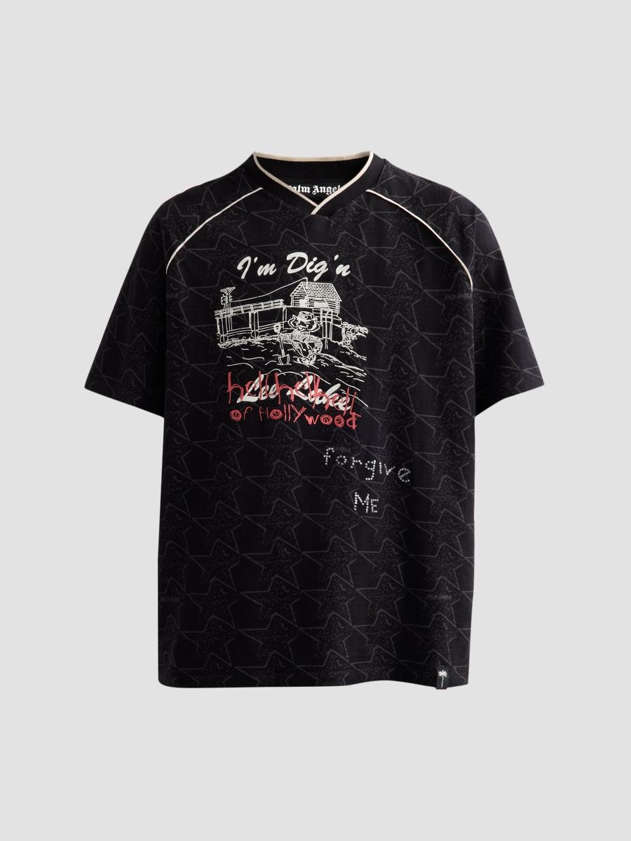 Palm Angels Men's Starry Palm Cotton Jersey T-Shirt - Black Off White - Size XXL