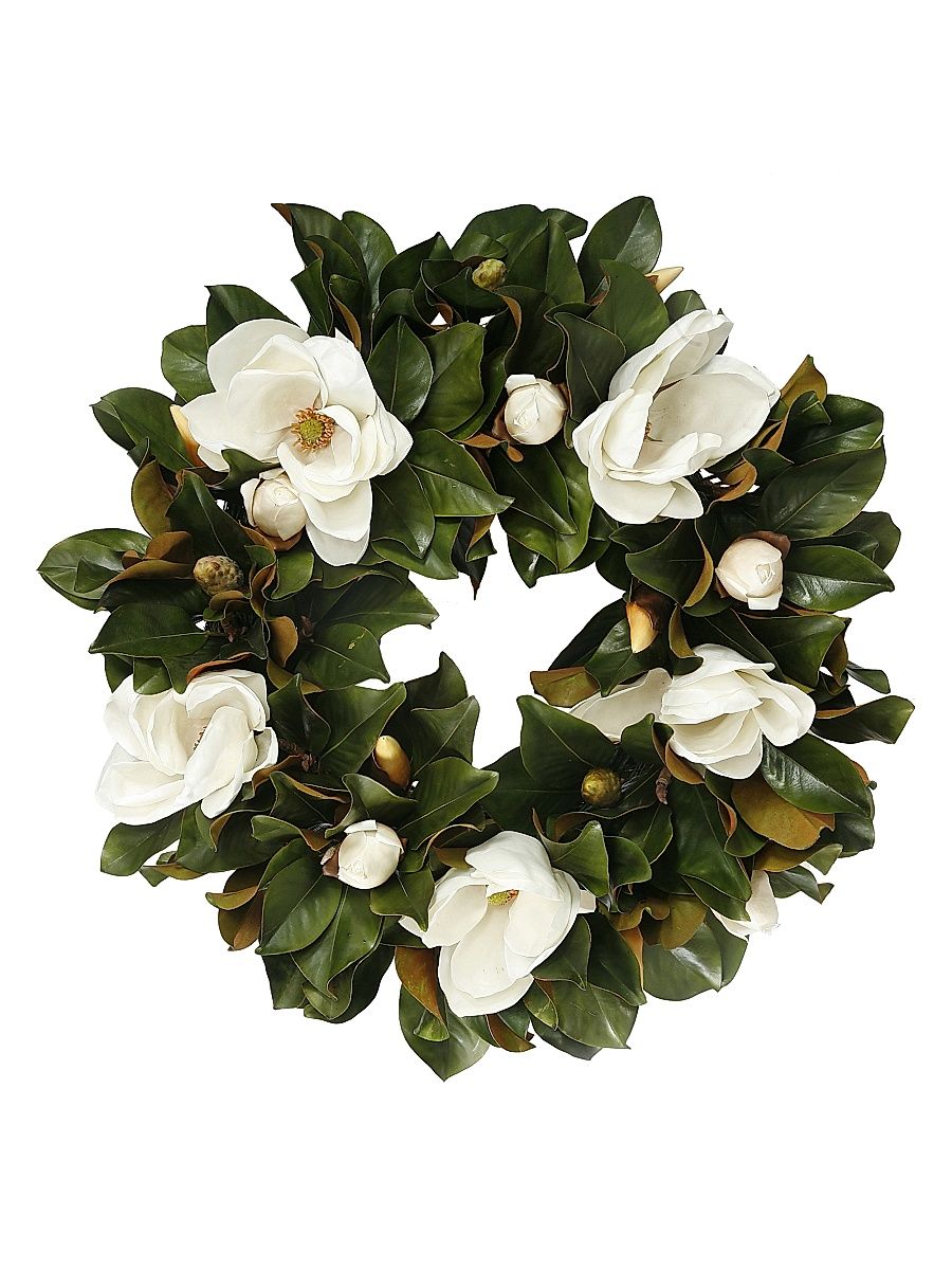 Faux Magnolia Wreath - White