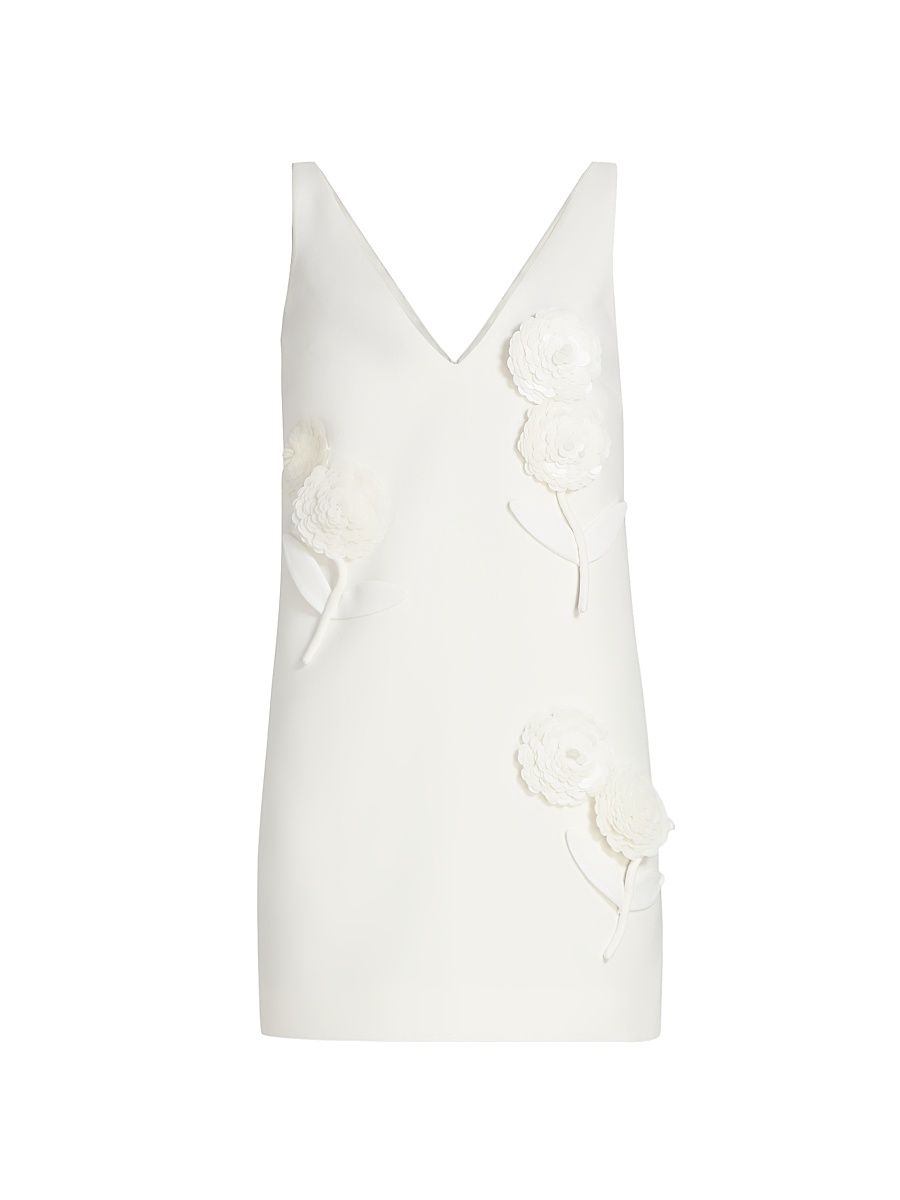 Women's Paillette-Embellished Flower-Appliqué Minidress - White - Size 0