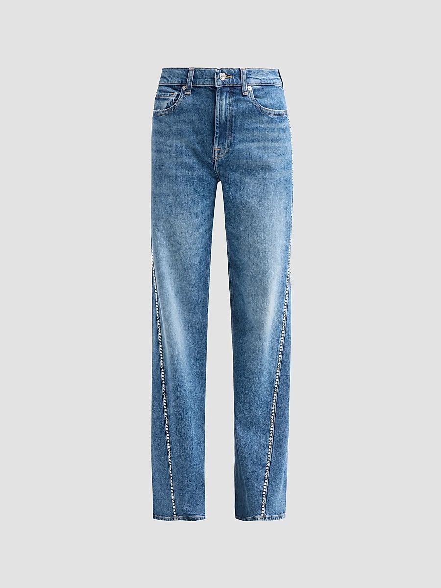 Women's Lotta Rhinestone Washed-Denim Wide-Leg Jeans - Avenue - Size 33