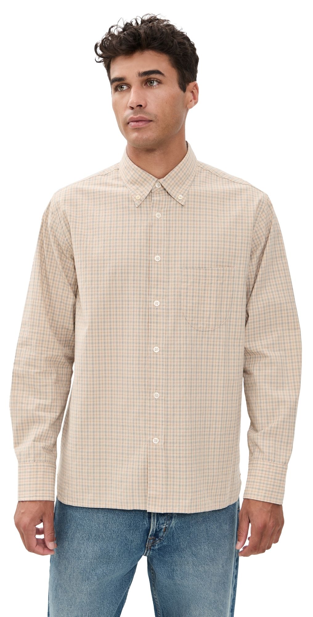 Universal Works Shiro Check Lazy Day Shirt Fawn S
