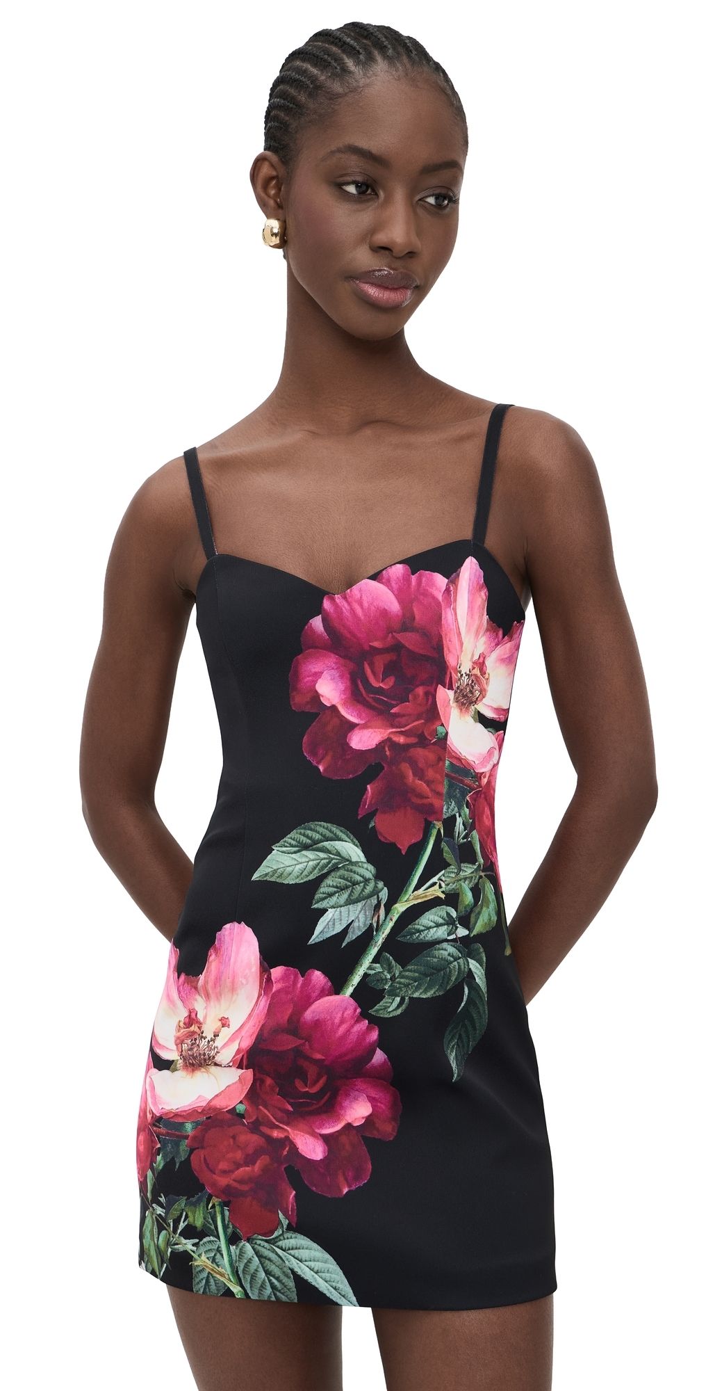 ALICE + OLIVIA Nina Sweetheart Spaghetti Strap Mini Dress Empress Bloom Black 6