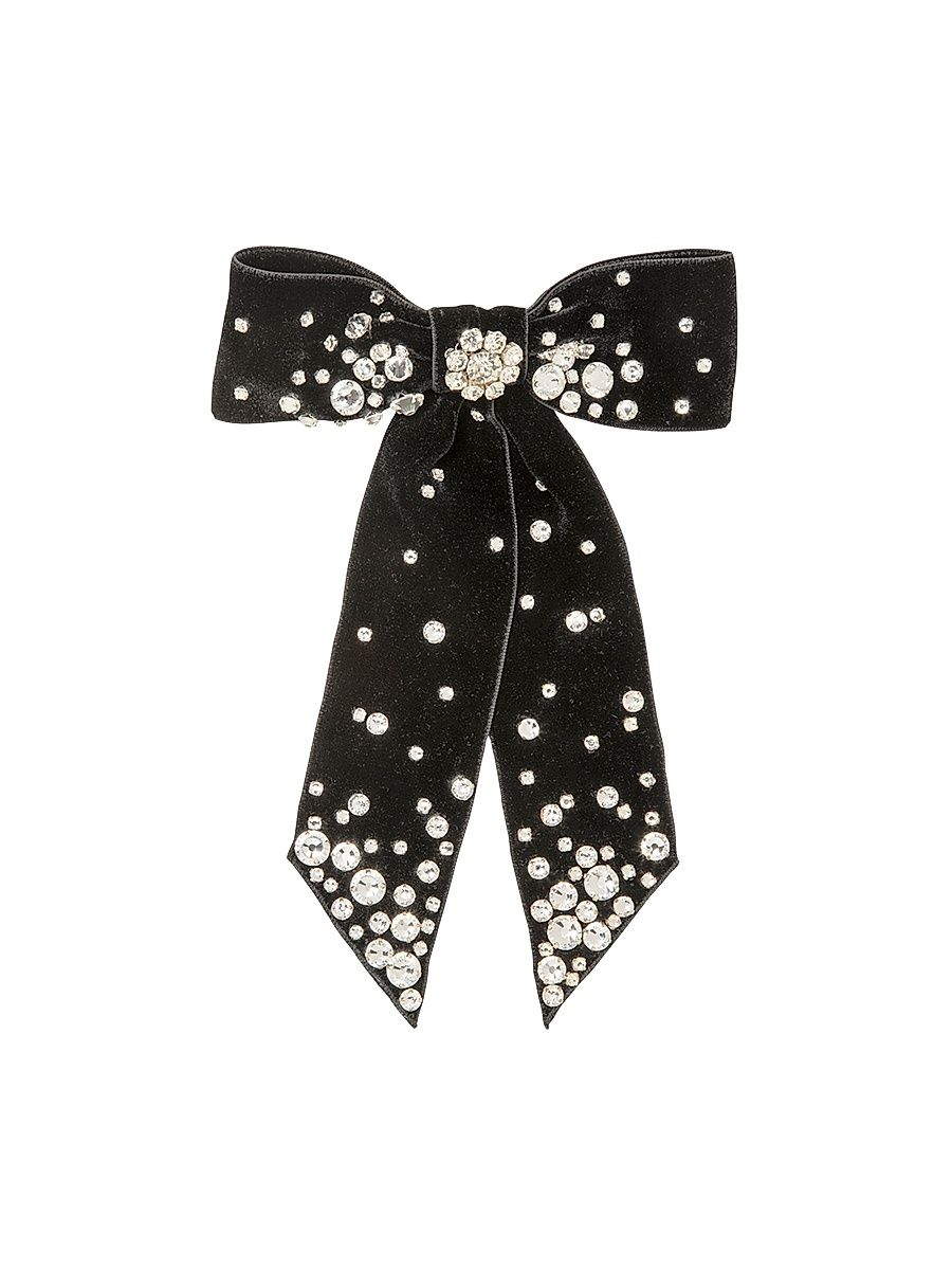 Women's Isabelle Embellished Velvet Bow Barrette - Black