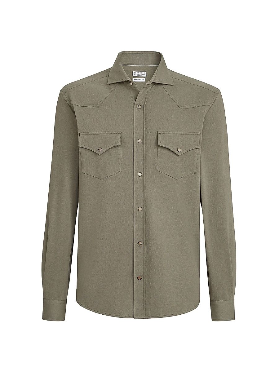 Men's Cotton Piqué Western Shirt - Military - Size XL