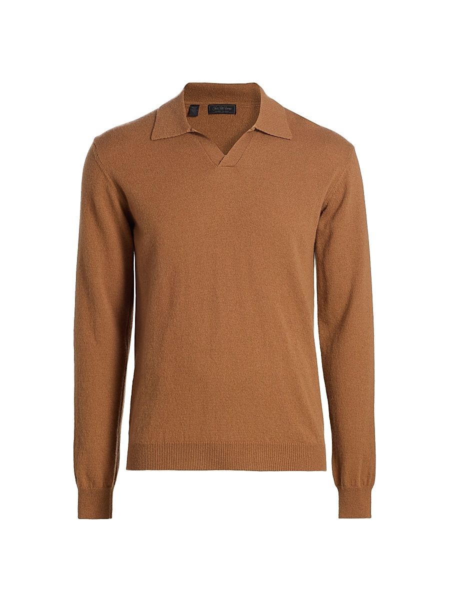 Men's Cashmere Johnny Collar Polo Sweater - Tobacco - Size XXL