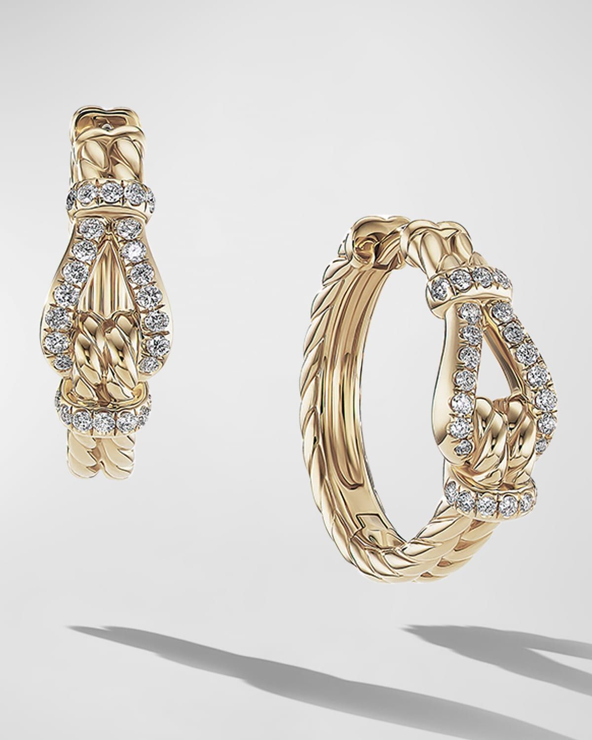 Thoroughbred Loop Hoop Earrings with Diamonds in 18K Gold, 7mm, 0.75"