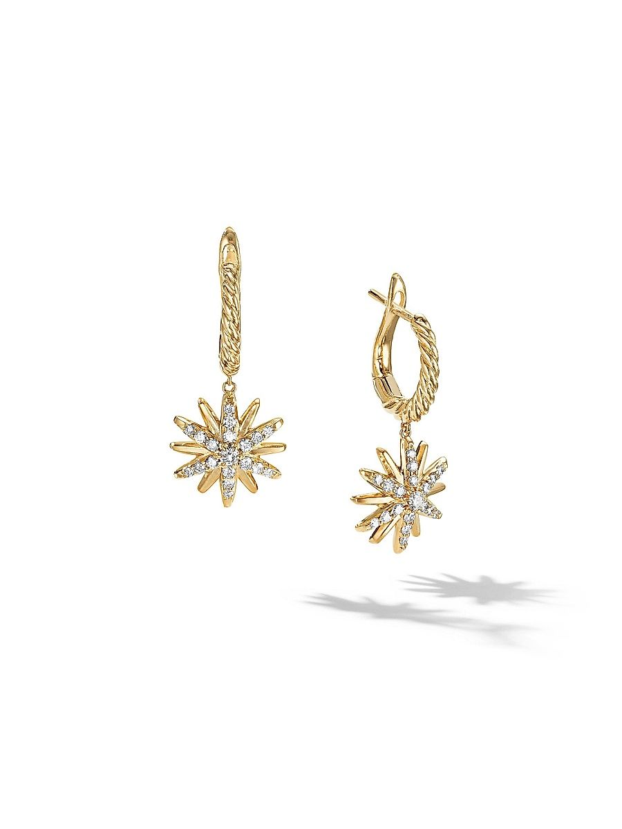 Women's Starburst Drop Earrings in 18K Yellow Gold with Diamonds - Diamond