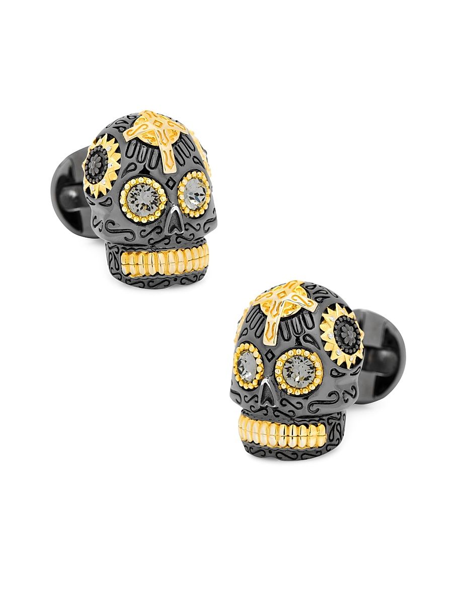 Men's Day of the Dead Skull Sterling Silver Cufflinks - Grey