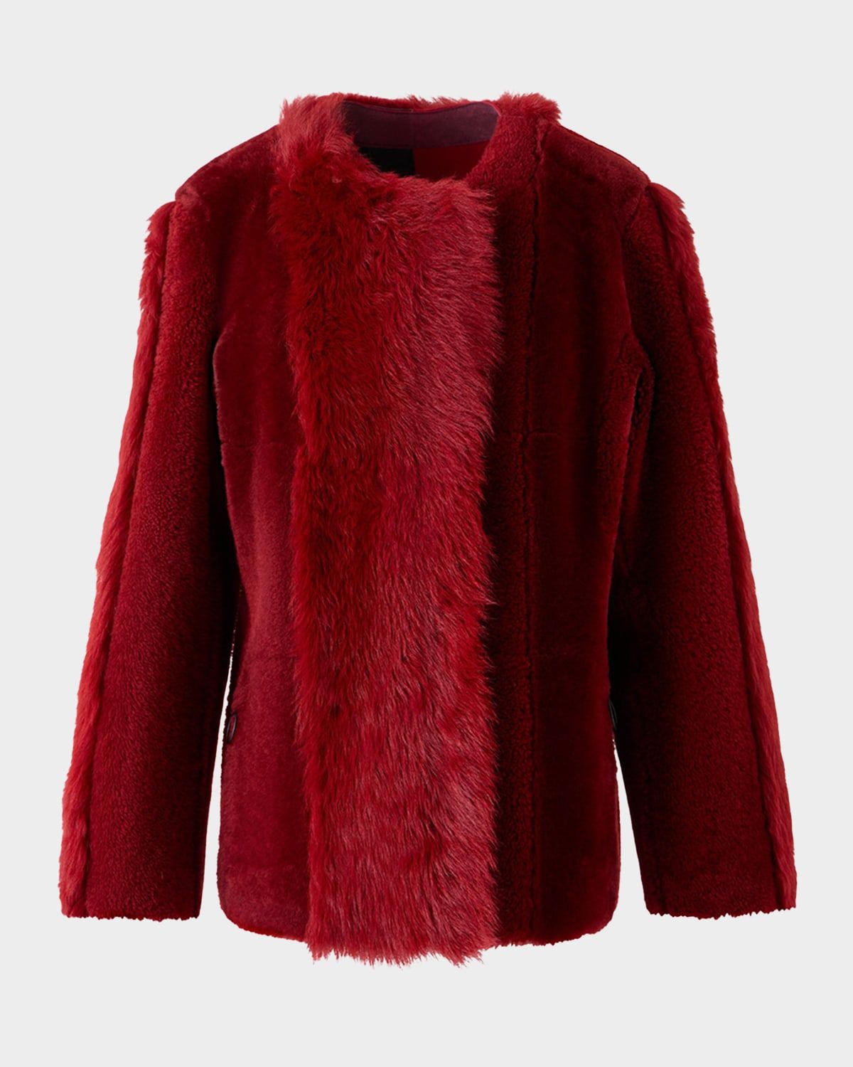 Vertical Paneled Lamb Shearling Jacket