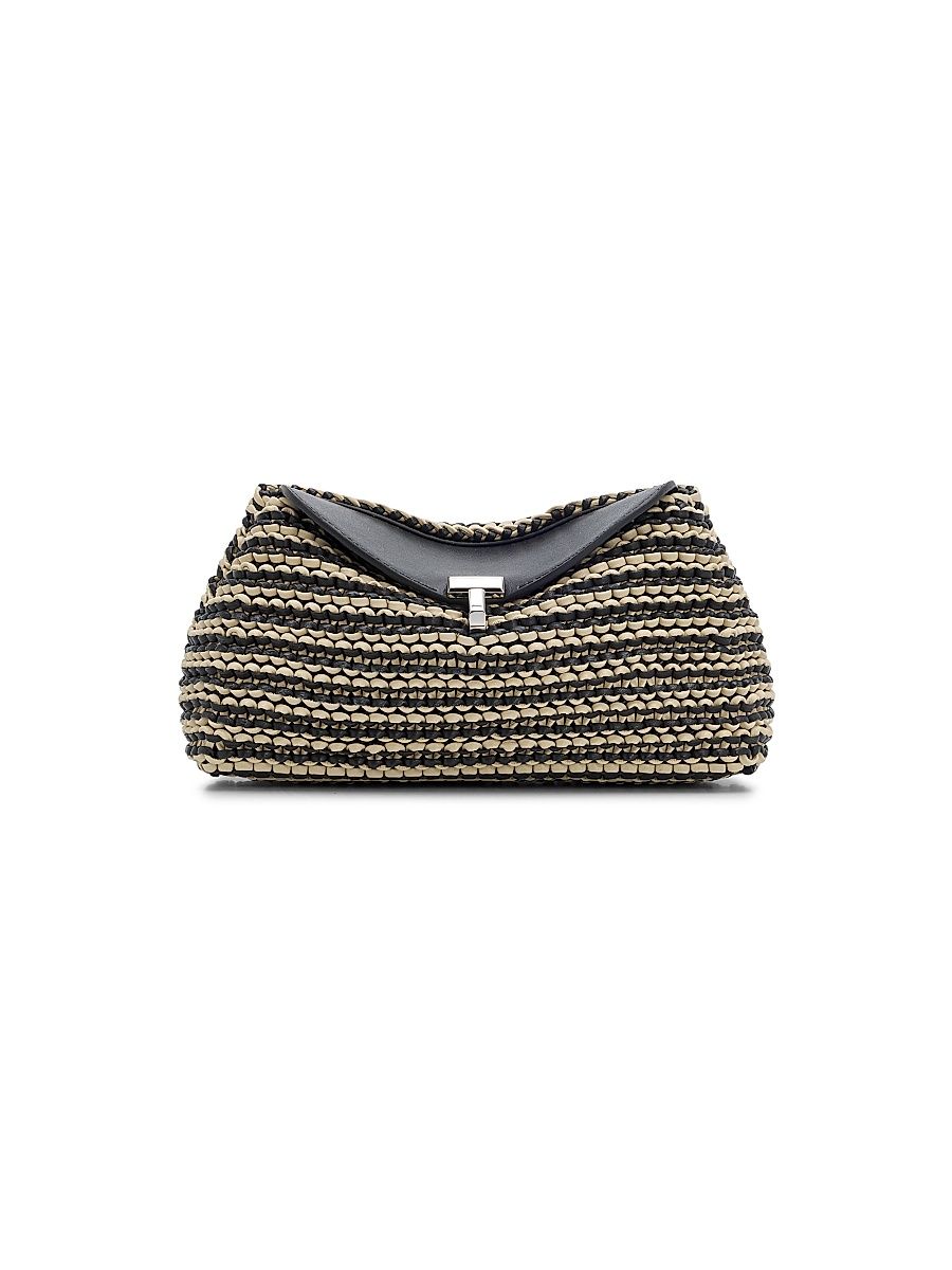 Women's Mini T-Lock Woven-Leather Clutch - Black Sand