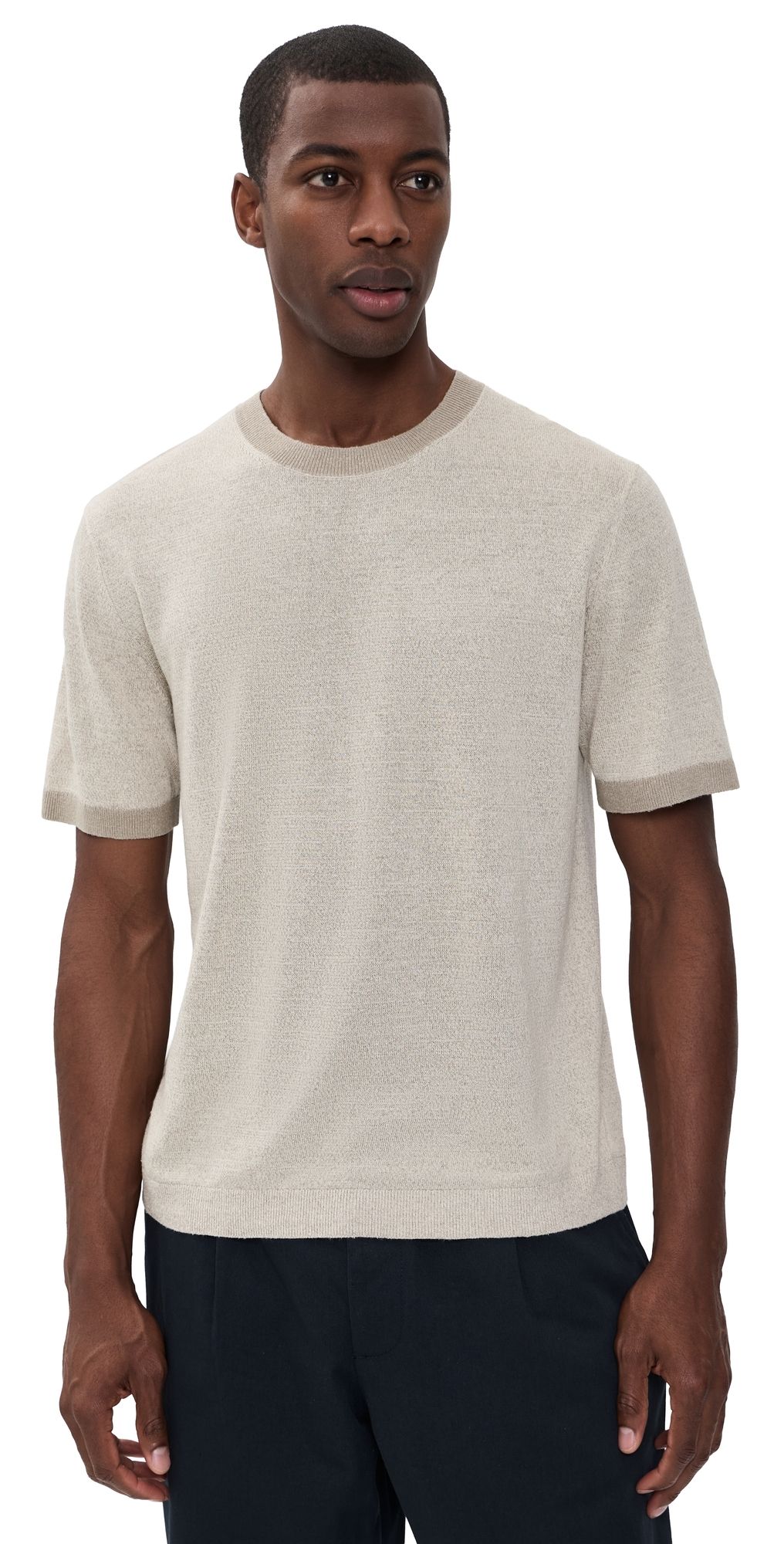Theory Short Sleeve Crew Neck Tee In Silk Linen Silver Cloud M