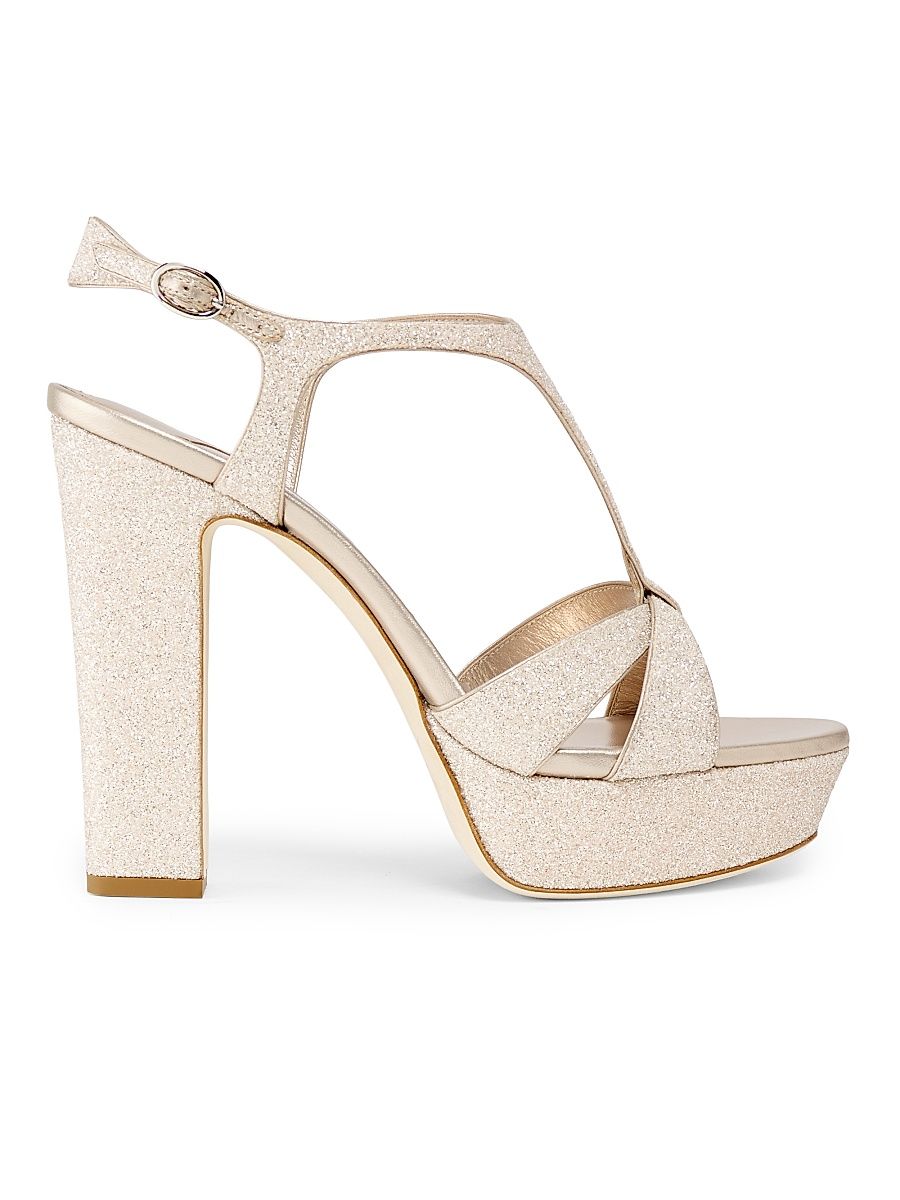 Women's Kesia 120MM Glitter Platform Sandals - Light Soft Gold - Size 11