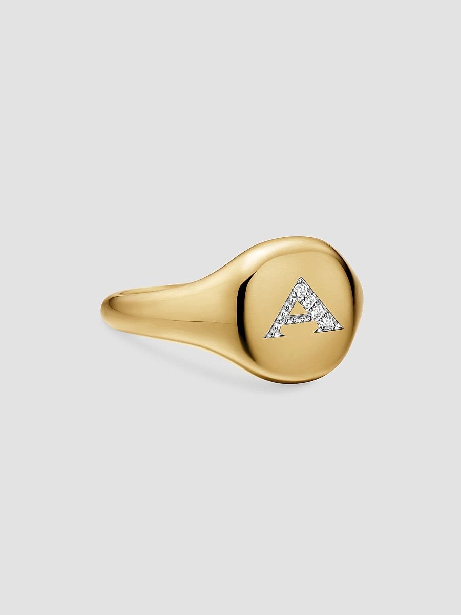 Women's DY Initial Pinky Ring in 18K Yellow Gold - A Letter - Size 4
