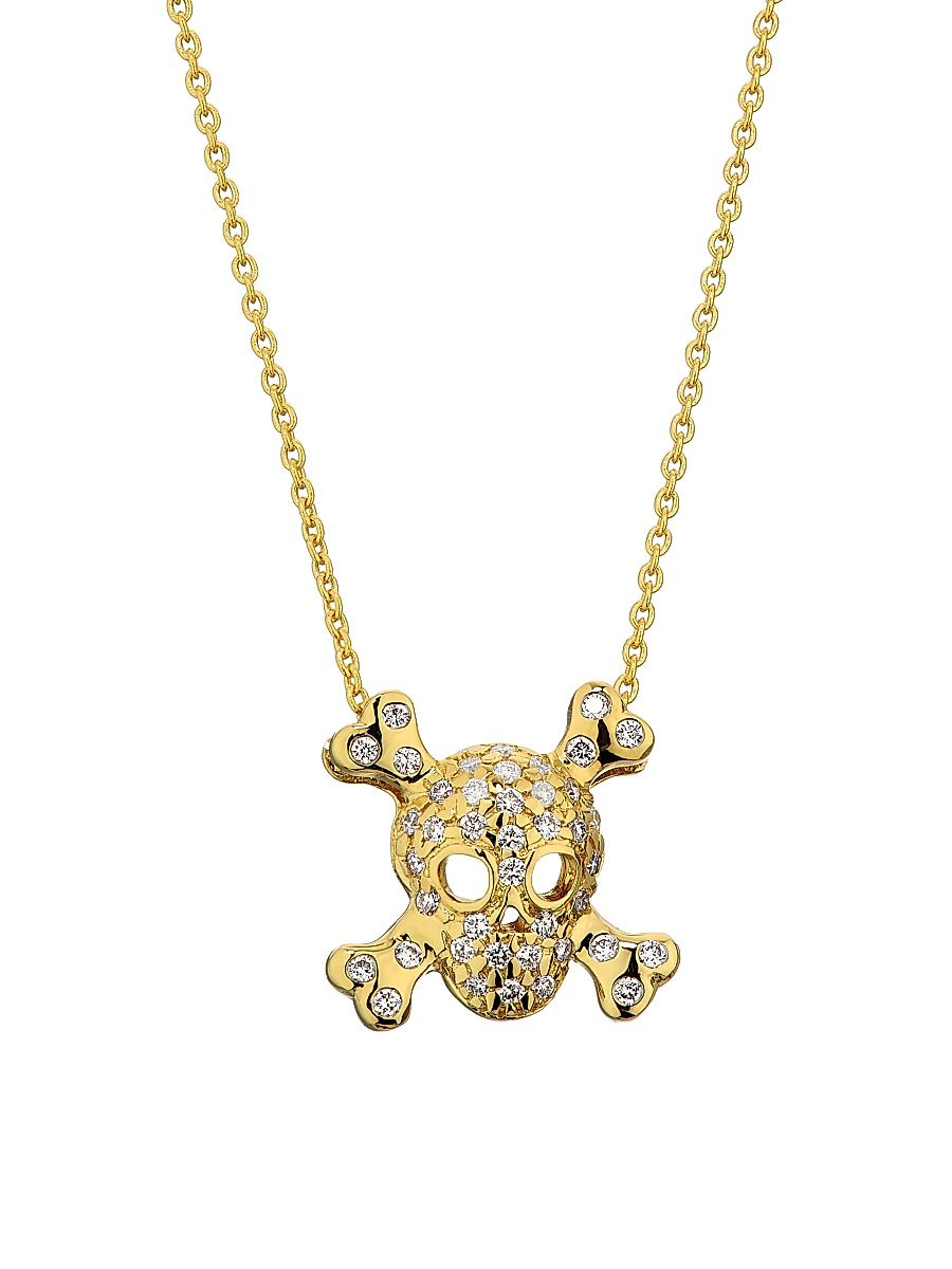 Women's Tiny Treasures Diamond & 18K White Gold Skull Pendant Necklace - Yellow Gold