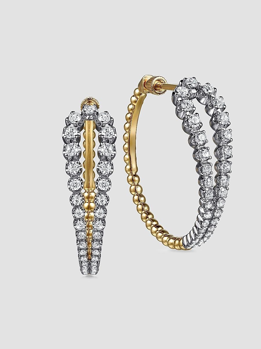 Gabriel & Co Women's Bujukan 14K White & Yellow Gold & 1.25 TCW Diamond Hoops - Yellow Gold