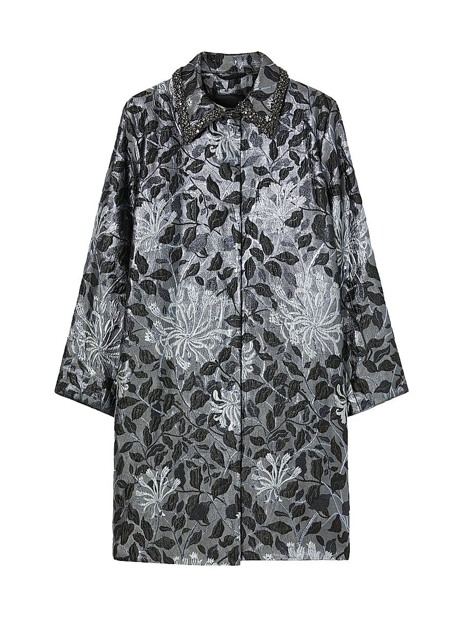 Women's Jacquard Lamé Coat - Dark Grey - Size 18